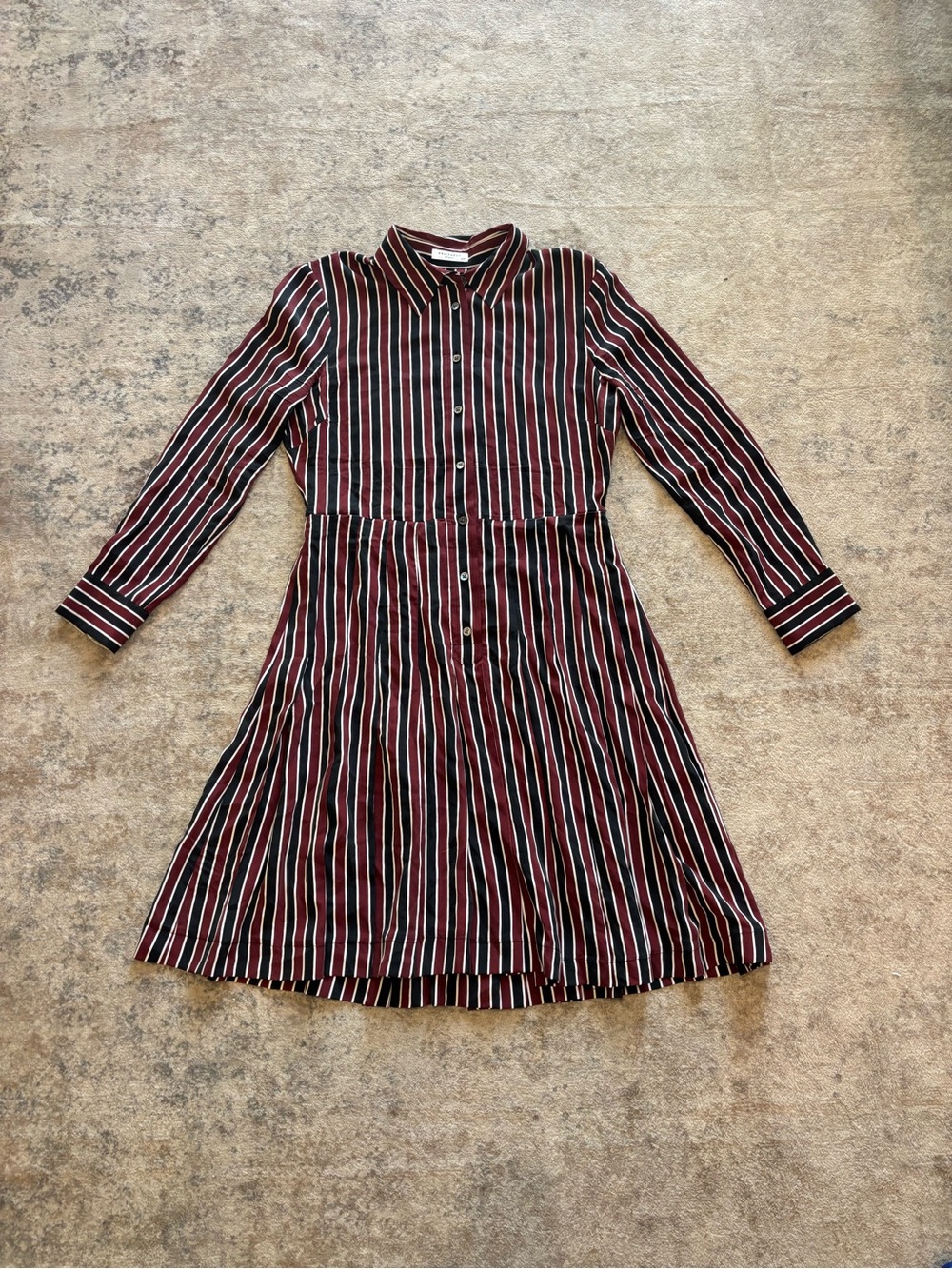 Equipment Femme M 100% silk striped long sleeve pleated dress